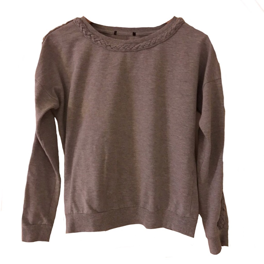 Gray Sweatshirt with Braided Accents